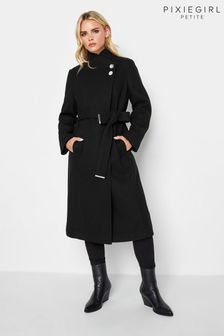 PixieGirl Petite Black Wrap Belted Coat (727447) | OMR41