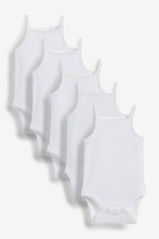 White/Pink 5 Pack Delicate Vest Baby Bodysuits (0mths-3yrs) (727609) | 51 QAR - 61 QAR