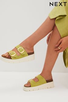 Lime Green Forever Comfort® Leather Double Buckle Flatform Shoes (728662) | 73 €