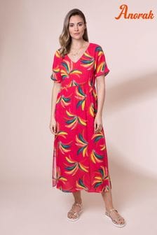 Różowa sukienka midi Anorak Bananas Ecovero z krótkim rękawem (728963) | 280 zł