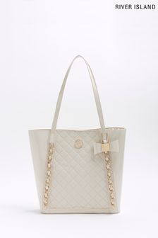 River Island Cream Girls Embossed Bow Shopper Bag (729316) | HK$257