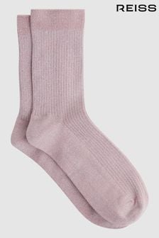 Reiss Blush Carrie Metallic Ribbed Socks (730129) | 110 QAR