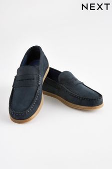 Navy Blue Leather Slip-On Penny Loafers (730790) | $94 - $129