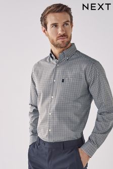 Olive Green Gingham Regular Fit Single Cuff Easy Iron Button Down Oxford Shirt (731888) | 8 BD