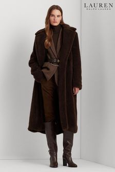 Коричневое флисовое пальто с запахом и поясом Lauren Ralph Lauren (732402) | €263