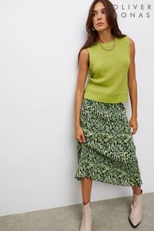 Oliver Bonas Green Warped Animal Print Mesh Midi Skirt (732651) | €76