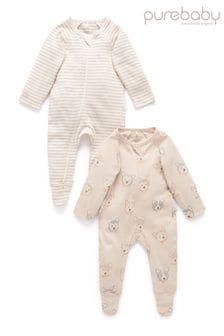 Purebaby Polar Bear Print Christmas Zip Baby Sleepsuit 2 Packs (733258) | TRY 1.190