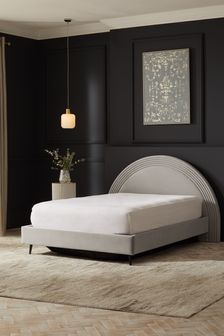 Soft Velvet Light Grey Iris Upholstered Ottoman Storage Bed Frame (734027) | €875 - €975