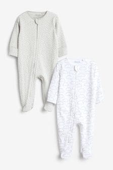  (734283) | €18 - €21 Sivá s obláčikmi - Dojčenské pyžamové overaly na zips, 2 ks (0 – 3 rok.)