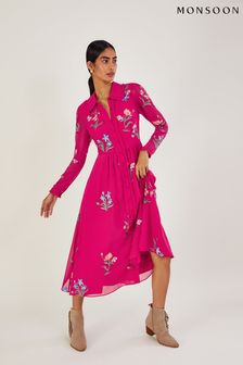 Monsoon Pink Mara Sustainable Embroidered Shirt Dress (734999) | €85