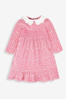 JoJo Maman Bébé Rose Woodland Floral Smocked Jersey Dress With Broderie Collar (735689) | €38