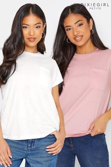 Weiß - Pixiegirl Basic kurzärmelige Taschen-T-Shirts 2er Packung, Kurzgröße​​​​​​​ (736295) | 17 €