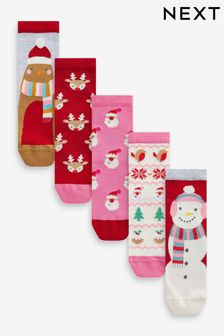 Pink/Grey Cotton Rich Christmas Character Ankle Socks 5 Pack (736878) | 31 zł - 42 zł
