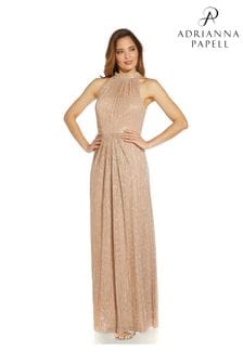 Adrianna Papell Gold Metallic Mesh Gown (737275) | $328