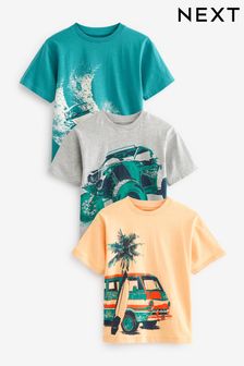 Yellow/ Blue Summer Transport Graphic T-Shirts 3 Pack (3-16yrs) (737336) | KRW42,700 - KRW55,500