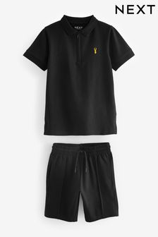 Negru - Set Pulover cu guler cu fermoar cămașă polo și pantaloni scurți (3-16ani) (739020) | 108 LEI - 174 LEI