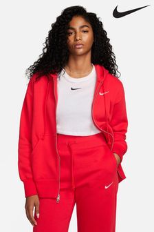 Roșu - Nike Phoenix Fleece Mini Swoosh Oversized Full Zip Hoodie (739048) | 388 LEI