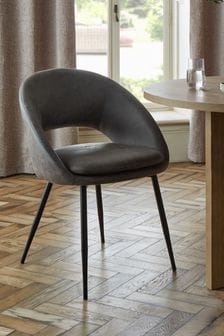 Set of 2 Monza Faux Leather Dark Grey Hewitt Black Leg Dining Chairs (739307) | €380