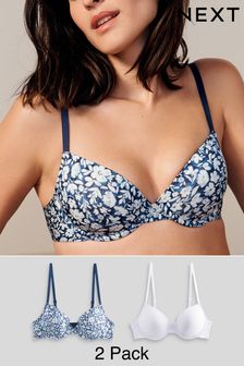 Blue Ditsy Floral Print/White Light Pad Plunge Smoothing T-Shirt Bras 2 Pack (739539) | SGD 42