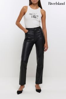 River Island Black Faux Leather Straight Leg Trousers (739673) | €20