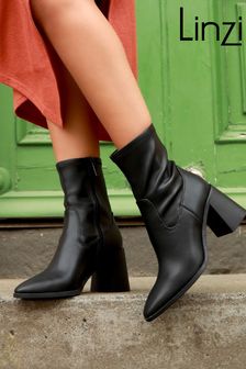 Linzi Black Torres Western Style Boots With Block Stacked Heels (739718) | 143 SAR