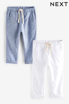 Chambray/White 2 Pack Linen Blend Pull On Trousers (3mths-7yrs) (740165) | HK$140 - HK$175