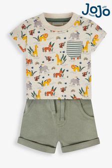 Set din 2 piese cu tricou și pantaloni scurți cu Imprimeuri model girafă JoJo Maman Bébé ecru (740266) | 160 LEI
