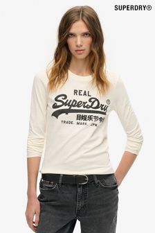 Superdry Cream Slub Embellished Vl Graphic Long Sleeve Top (740570) | CHF 57