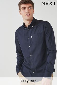 海軍藍 - 標準款剪裁單袖口 - 易燙紐扣牛津襯衫 (740634) | NT$760