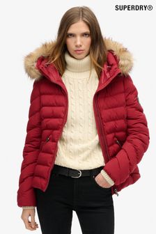 Superdry Stanton Red Fuji Faux Fur Hood Padded Jacket (740878) | OMR52