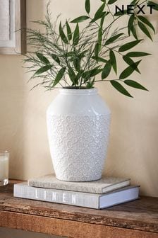 White Tile Embossed Medium Ceramic Vase (741909) | €25