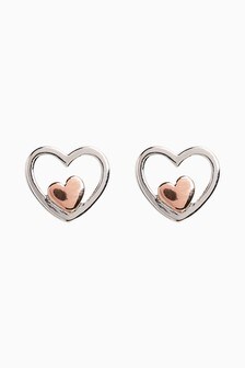 Rose Gold Plated Inset Heart Stud Earrings