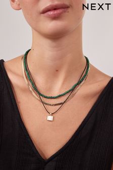 Gold Tone Recycled Metal Mutli Row Beaded And Cord Necklace (743118) | ₪ 53