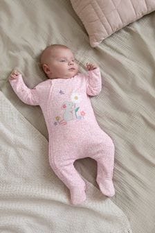 JoJo Maman Bébé Pink Mouse Appliqué Zip Cotton Baby Sleepsuit (743707) | SGD 41