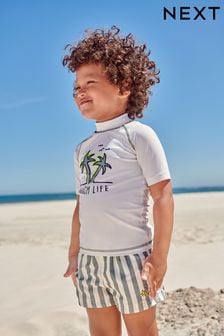 White/Green Stripe Sunsafe Top and Shorts Set (3mths-7yrs) (743878) | €20 - €25