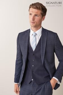Navy Blue - Regular Fit Check Suit (744016) | kr856