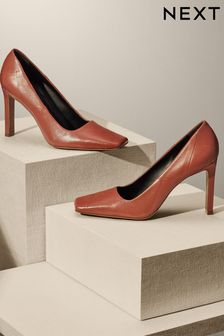 Rust Brown Premium Leather Square Toe Weave Heels (744305) | NT$3,050