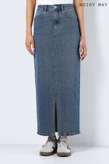 NOISY MAY Blue Split Front Denim Midi Skirt (744398) | CA$86