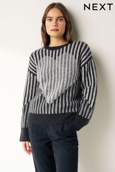 Črna/siva - Črtast pulover z okroglim ovratnikom in motivom srca (744611) | €18