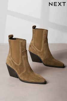 Rjava - Usnjeni kavbojski škornji z okrasnimi šivi Forever Comfort® (745024) | €78