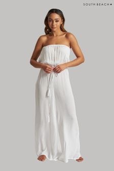 South Beach White Crinkle Viscose Strapless Jumpsuit (747005) | $44
