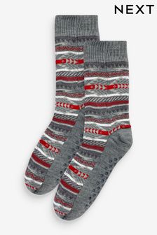 Grau Aztekenmuster - Slipper-Socken mit Zopfmuster (748947) | 10 €