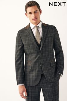 Charcoal Grey Tailored Tailored Fit Trimmed Check Suit Jacket (749312) | kr927