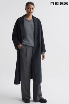 Reiss Grey Valeria Petite Wool Blend Wide Leg Trousers (749550) | €287