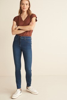 Legging remodelant en jean ultra-stretch doux au toucher avec braguette zippée