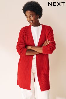 Red Longline Ribbed Edge to Edge Cardigan (750225) | AED76