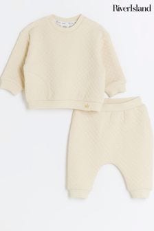 River Island Cream Baby Boys Quilted Sweatshirt Set (750342) | KRW42,700