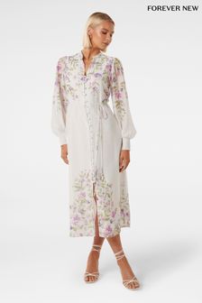 Forever New White Olympia Printed Shirt Dress contains Linen (750461) | $237