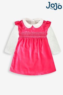 JoJo Maman Bébé Rose Pink 2-Piece Smocked Velvet Baby Dress & Body Set (750659) | €55