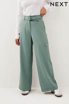 Темно серо-зеленый и синий цвет - Строгие широкие брюки карго с поясом (750727) | €18